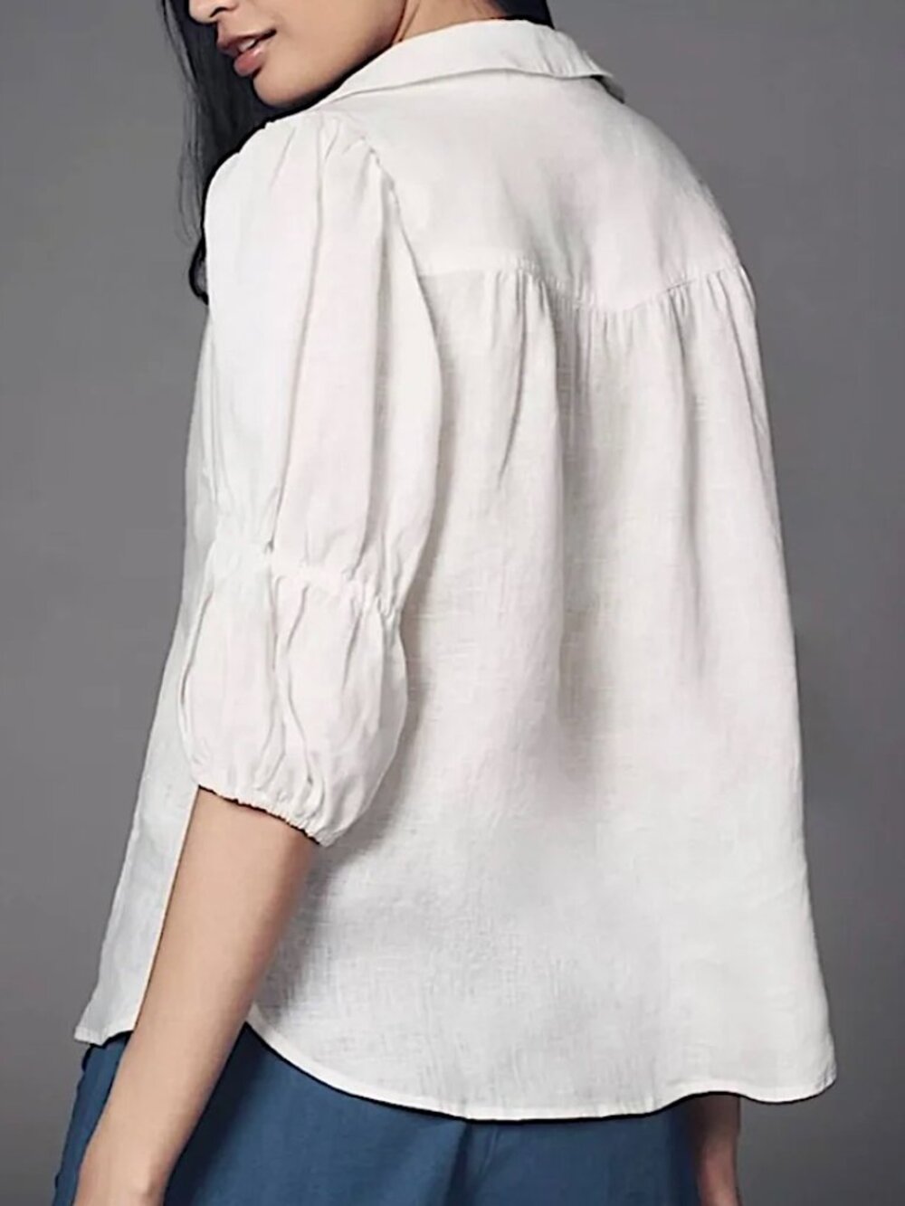 ANTHROPOLOGIE Pilcro Tallulah Double Puff Sleeve Linen Blouse XS White - Picture 7 of 14